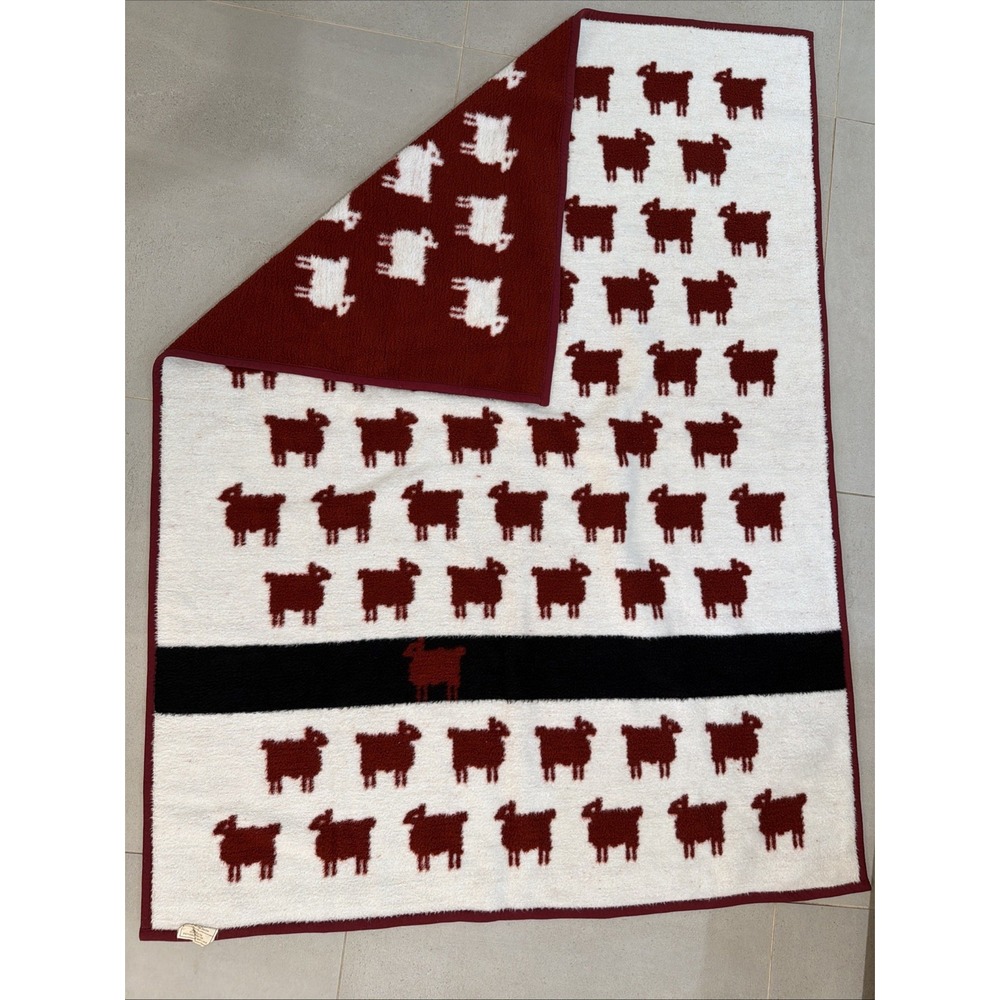 Vnt Biederlack White Black Sheep Pattern Reversible Blanket West Germany 73X56